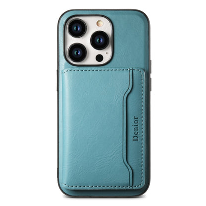 For iPhone 15 Plus Denior Cowhide Texture Leather MagSafe Detachable Wallet Phone Case(Blue) - iPhone 15 Plus Cases by Denior | Online Shopping South Africa | PMC Jewellery | Buy Now Pay Later Mobicred