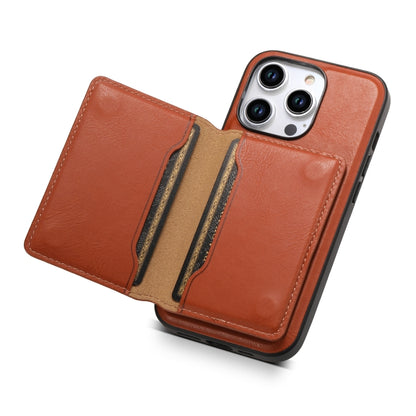 For iPhone 15 Denior Cowhide Texture Leather MagSafe Detachable Wallet Phone Case(Brown) - iPhone 15 Cases by Denior | Online Shopping South Africa | PMC Jewellery | Buy Now Pay Later Mobicred