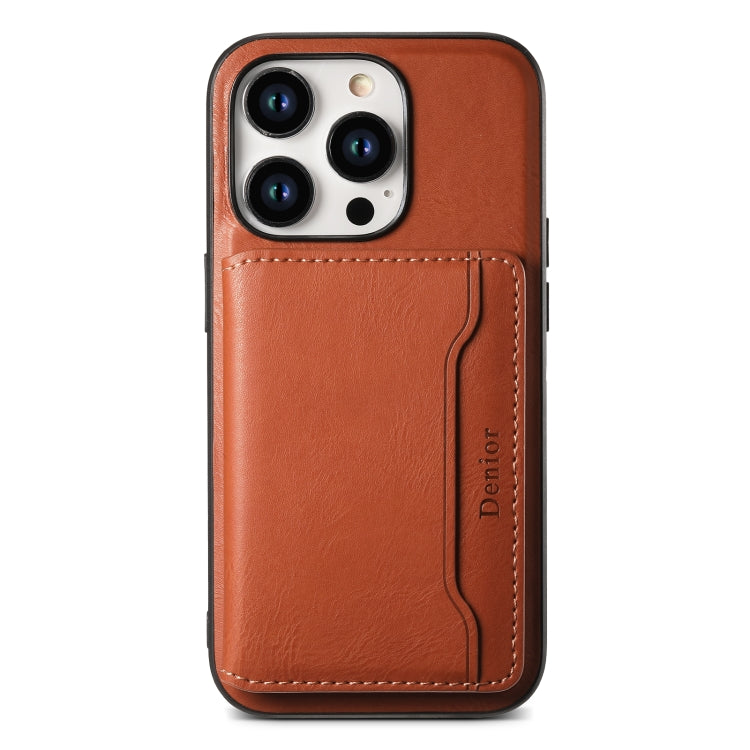 For iPhone 14 Plus Denior Cowhide Texture Leather MagSafe Detachable Wallet Phone Case(Brown) - iPhone 14 Plus Cases by Denior | Online Shopping South Africa | PMC Jewellery | Buy Now Pay Later Mobicred