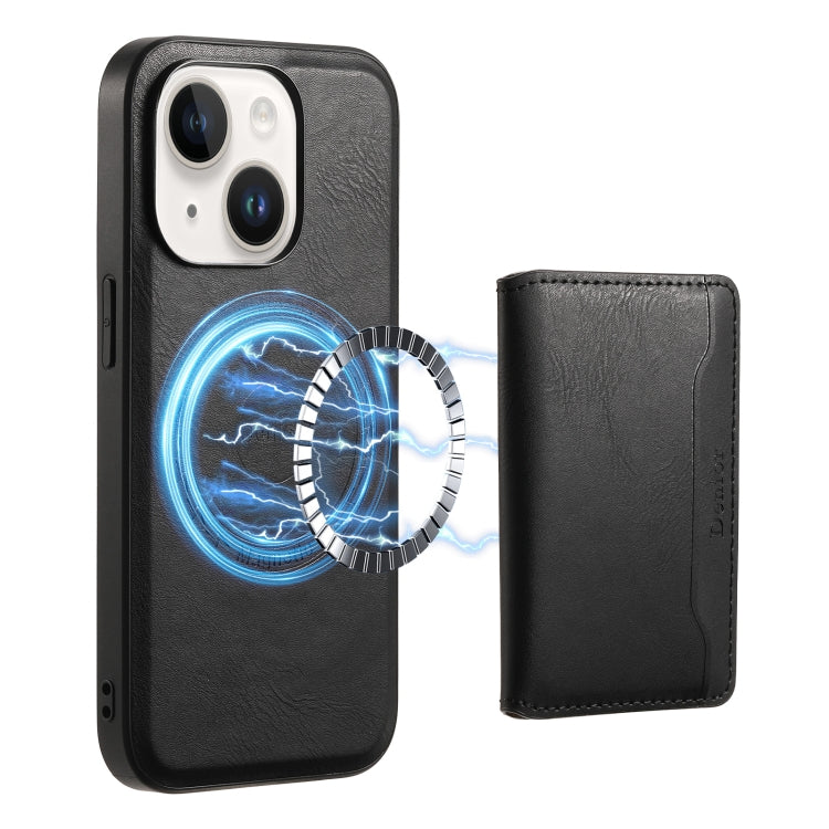 For iPhone 14 Denior Cowhide Texture Leather MagSafe Detachable Wallet Phone Case(Black) - iPhone 14 Cases by Denior | Online Shopping South Africa | PMC Jewellery | Buy Now Pay Later Mobicred