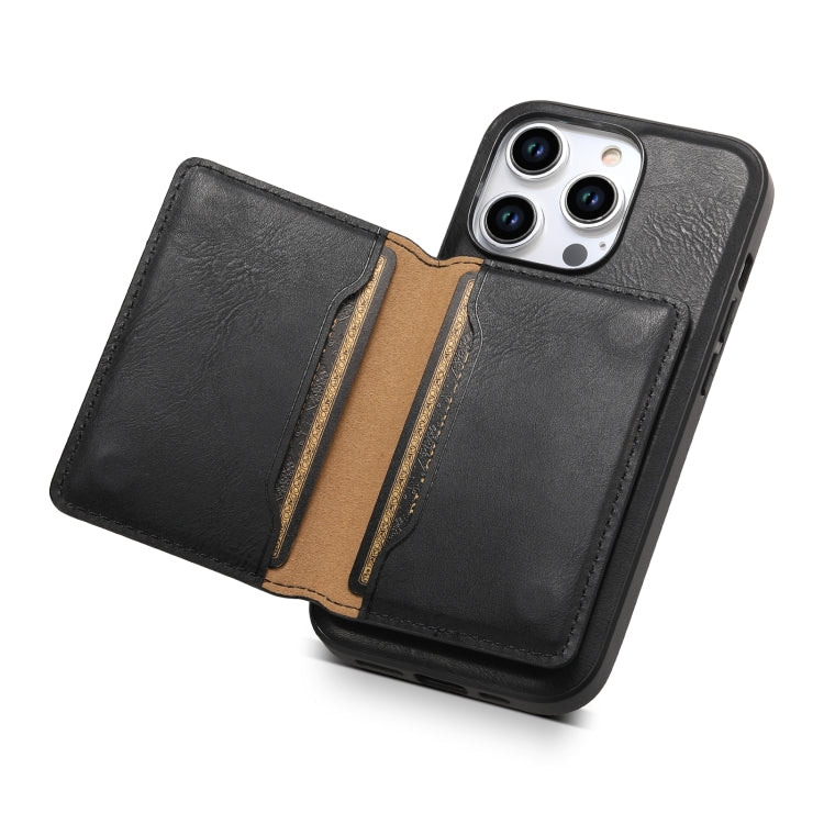 For iPhone 14 Denior Cowhide Texture Leather MagSafe Detachable Wallet Phone Case(Black) - iPhone 14 Cases by Denior | Online Shopping South Africa | PMC Jewellery | Buy Now Pay Later Mobicred