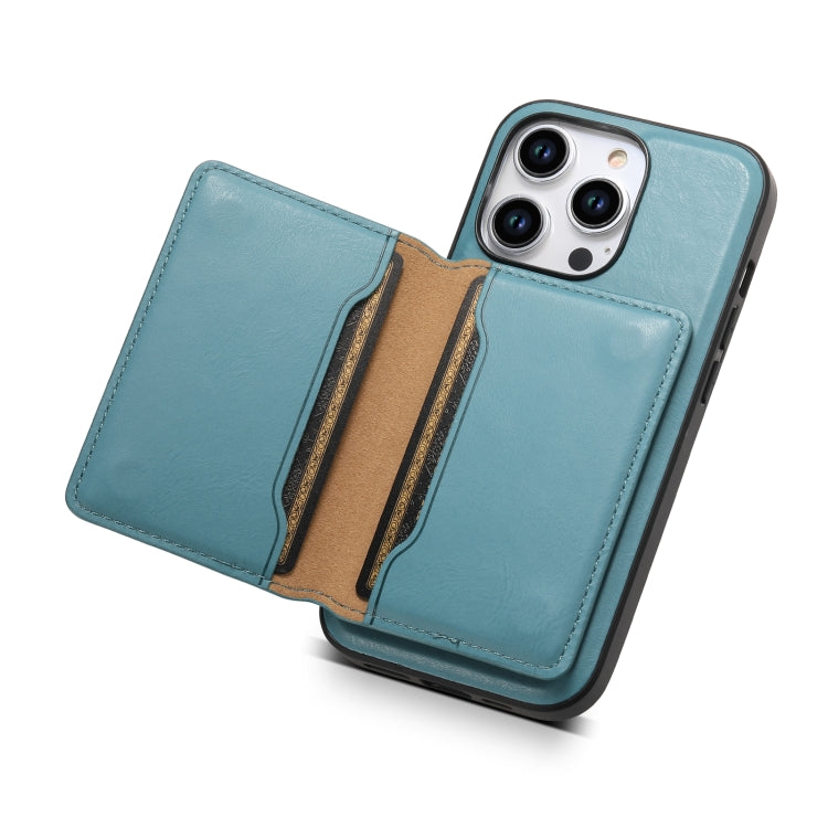 For iPhone 14 Pro Max Denior Cowhide Texture Leather MagSafe Detachable Wallet Phone Case(Blue) - iPhone 14 Pro Max Cases by Denior | Online Shopping South Africa | PMC Jewellery | Buy Now Pay Later Mobicred