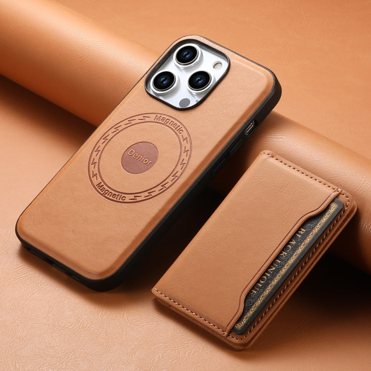 For iPhone 13 Pro Max Denior Cowhide Texture Leather MagSafe Detachable Wallet Phone Case(Khaki) - iPhone 13 Pro Max Cases by Denior | Online Shopping South Africa | PMC Jewellery | Buy Now Pay Later Mobicred