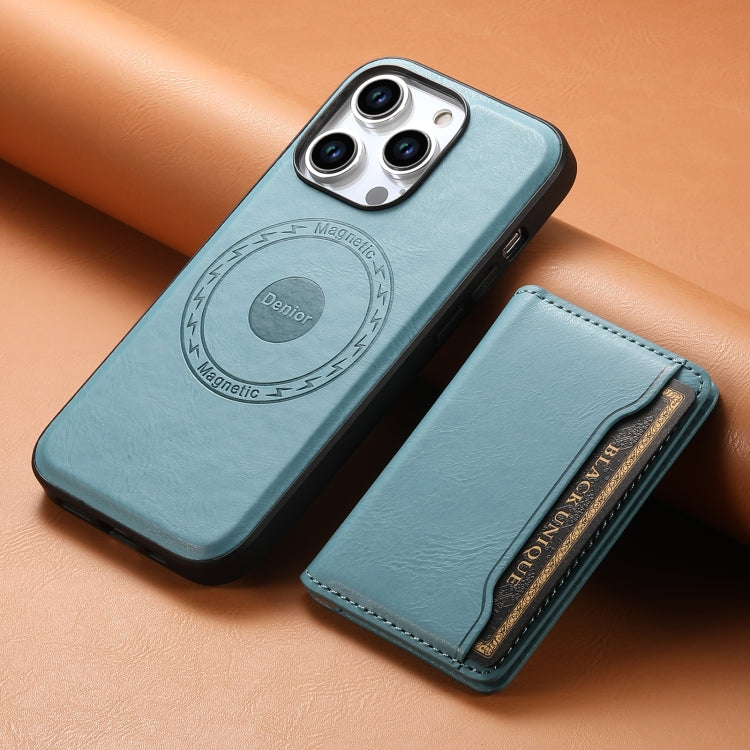 For iPhone 12 Denior Cowhide Texture Leather MagSafe Detachable Wallet Phone Case(Blue) - iPhone 12 / 12 Pro Cases by Denior | Online Shopping South Africa | PMC Jewellery | Buy Now Pay Later Mobicred