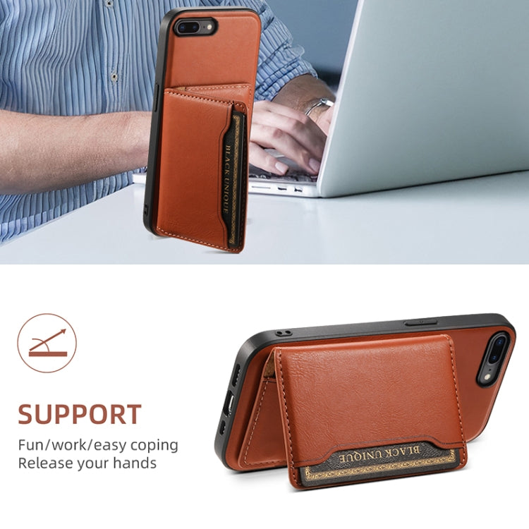 For iPhone 8 Plus/7 Plus Denior Cowhide Texture Leather MagSafe Detachable Wallet Phone Case(Brown) - More iPhone Cases by Denior | Online Shopping South Africa | PMC Jewellery | Buy Now Pay Later Mobicred