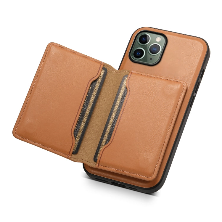 For iPhone 11 Pro Denior Cowhide Texture Leather MagSafe Detachable Wallet Phone Case(Khaki) - iPhone 11 Pro Cases by Denior | Online Shopping South Africa | PMC Jewellery | Buy Now Pay Later Mobicred