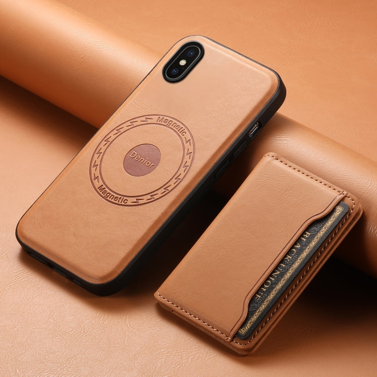 For iPhone X / XS Denior Cowhide Texture Leather MagSafe Detachable Wallet Phone Case(Khaki) - More iPhone Cases by Denior | Online Shopping South Africa | PMC Jewellery | Buy Now Pay Later Mobicred