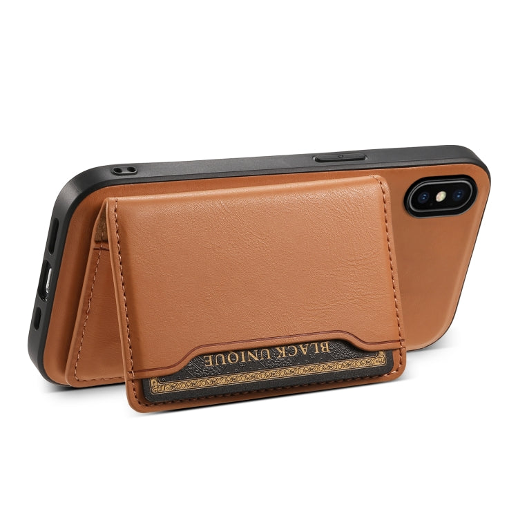 For iPhone X / XS Denior Cowhide Texture Leather MagSafe Detachable Wallet Phone Case(Khaki) - More iPhone Cases by Denior | Online Shopping South Africa | PMC Jewellery | Buy Now Pay Later Mobicred