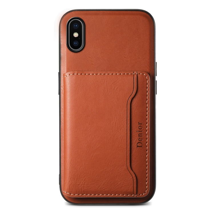 For iPhone X / XS Denior Cowhide Texture Leather MagSafe Detachable Wallet Phone Case(Brown) - More iPhone Cases by Denior | Online Shopping South Africa | PMC Jewellery | Buy Now Pay Later Mobicred