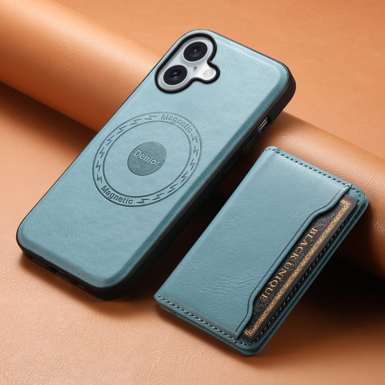 For iPhone 16 Denior Cowhide Texture Leather MagSafe Detachable Wallet Phone Case(Blue) - iPhone 16 Cases by Denior | Online Shopping South Africa | PMC Jewellery | Buy Now Pay Later Mobicred