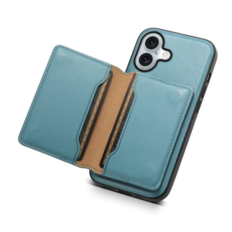 For iPhone 16 Plus Denior Cowhide Texture Leather MagSafe Detachable Wallet Phone Case(Blue) - iPhone 16 Plus Cases by Denior | Online Shopping South Africa | PMC TechLife | Buy Now Pay Later Mobicred