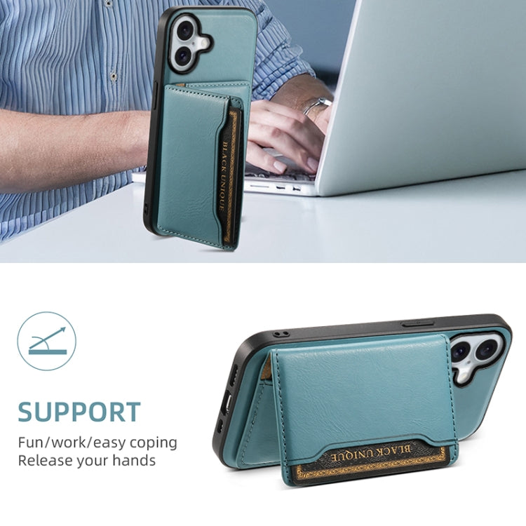 For iPhone 16 Plus Denior Cowhide Texture Leather MagSafe Detachable Wallet Phone Case(Blue) - iPhone 16 Plus Cases by Denior | Online Shopping South Africa | PMC TechLife | Buy Now Pay Later Mobicred
