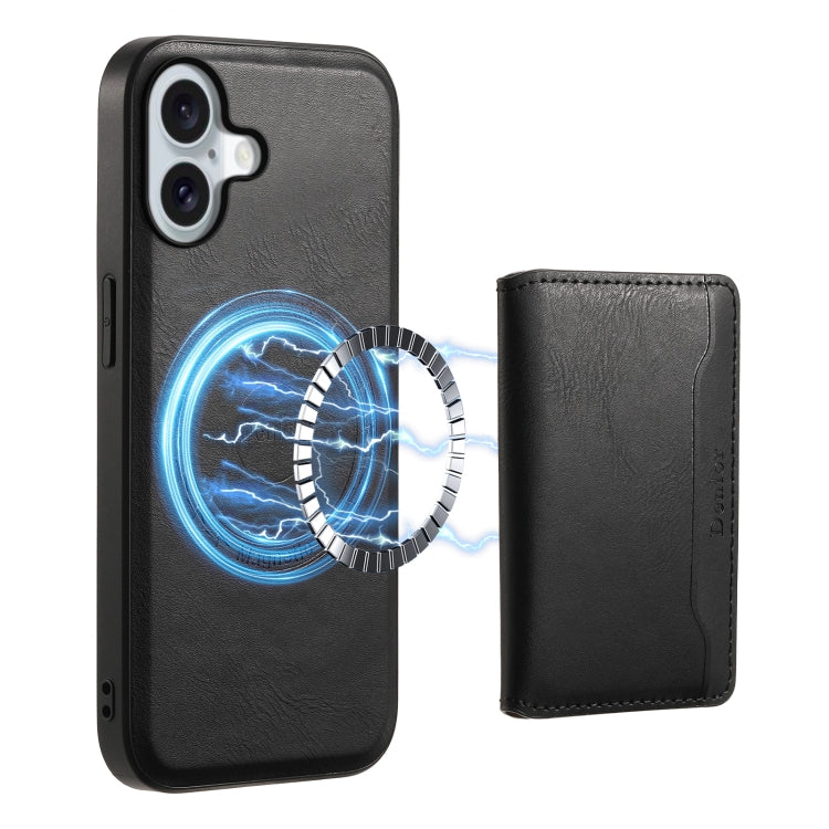 For iPhone 16 Plus Denior Cowhide Texture Leather MagSafe Detachable Wallet Phone Case(Black) - iPhone 16 Plus Cases by Denior | Online Shopping South Africa | PMC TechLife | Buy Now Pay Later Mobicred