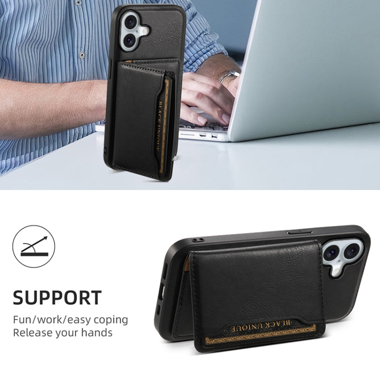 For iPhone 16 Plus Denior Cowhide Texture Leather MagSafe Detachable Wallet Phone Case(Black) - iPhone 16 Plus Cases by Denior | Online Shopping South Africa | PMC TechLife | Buy Now Pay Later Mobicred