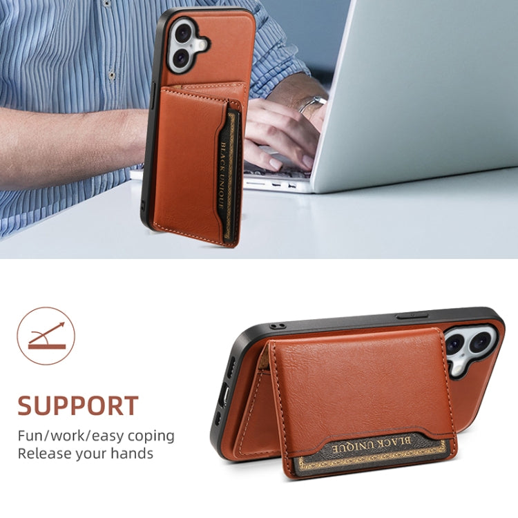 For iPhone 16 Plus Denior Cowhide Texture Leather MagSafe Detachable Wallet Phone Case(Brown) - iPhone 16 Plus Cases by Denior | Online Shopping South Africa | PMC Jewellery | Buy Now Pay Later Mobicred