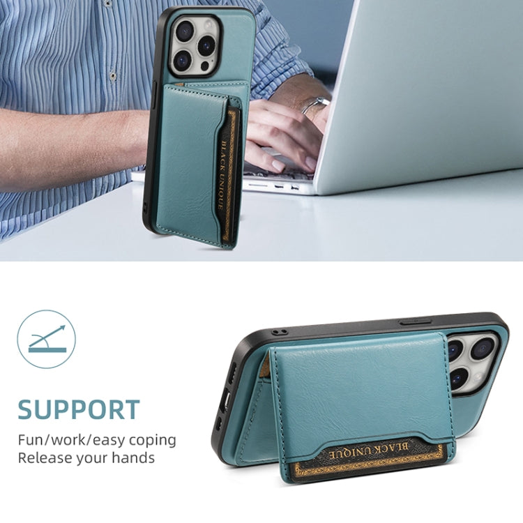 For iPhone 16 Pro Denior Cowhide Texture Leather MagSafe Detachable Wallet Phone Case(Blue) - iPhone 16 Pro Cases by Denior | Online Shopping South Africa | PMC Jewellery | Buy Now Pay Later Mobicred