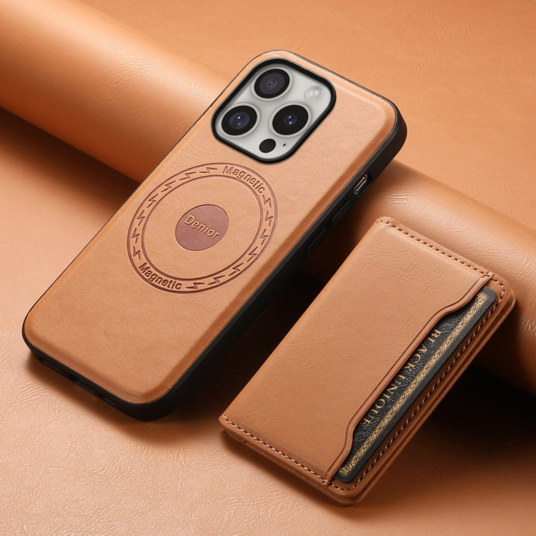 For iPhone 16 Pro Max Denior Cowhide Texture Leather MagSafe Detachable Wallet Phone Case(Khaki) - iPhone 16 Pro Max Cases by Denior | Online Shopping South Africa | PMC TechLife | Buy Now Pay Later Mobicred