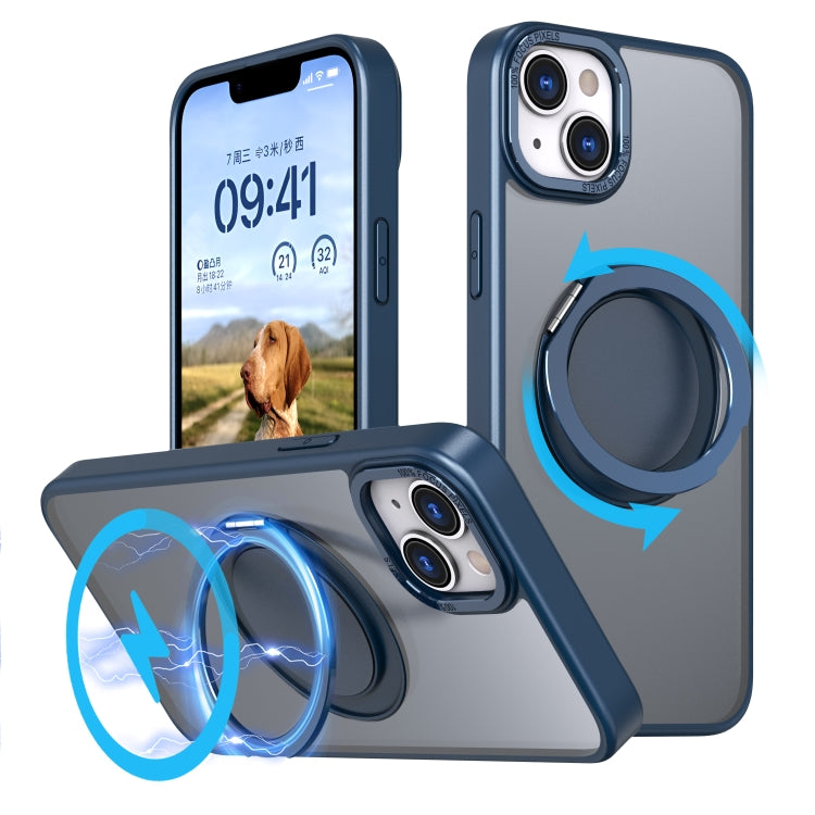 For iPhone 14 Plus 360-degree Rotating MagSafe Magnetic Holder Phone Case(Navy Blue) - iPhone 14 Plus Cases by PMC TechLife | Online Shopping South Africa | PMC TechLife