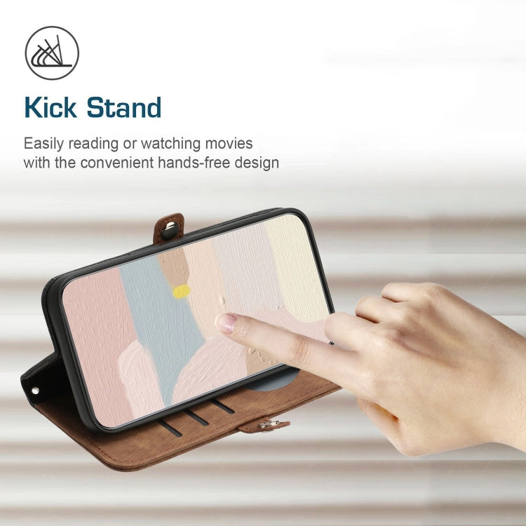 For Google Pixel 9 Side Buckle Double Fold Hand Strap Leather Phone Case(Brown) - Google Cases by PMC TechLife | Online Shopping South Africa | PMC TechLife | Buy Now Pay Later Mobicred