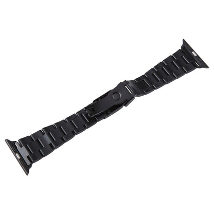 For Apple Watch Series 8 41mm Three-Bead Stainless Steel Watch Band(Black Gold) - Watch Bands by PMC Jewellery | Online Shopping South Africa | PMC Jewellery