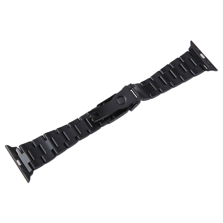 For Apple Watch Series 8 45mm Three-Bead Stainless Steel Watch Band(Black Gold) - Watch Bands by PMC Jewellery | Online Shopping South Africa | PMC Jewellery