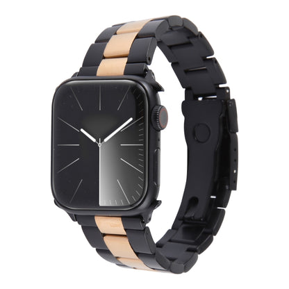 For Apple Watch SE 2022 40mm Three-Bead Stainless Steel Watch Band(Black Rose Gold) - Watch Bands by PMC Jewellery | Online Shopping South Africa | PMC Jewellery