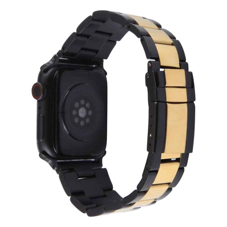 For Apple Watch Series 7 45mm Three-Bead Stainless Steel Watch Band(Black Gold) - Watch Bands by PMC Jewellery | Online Shopping South Africa | PMC Jewellery