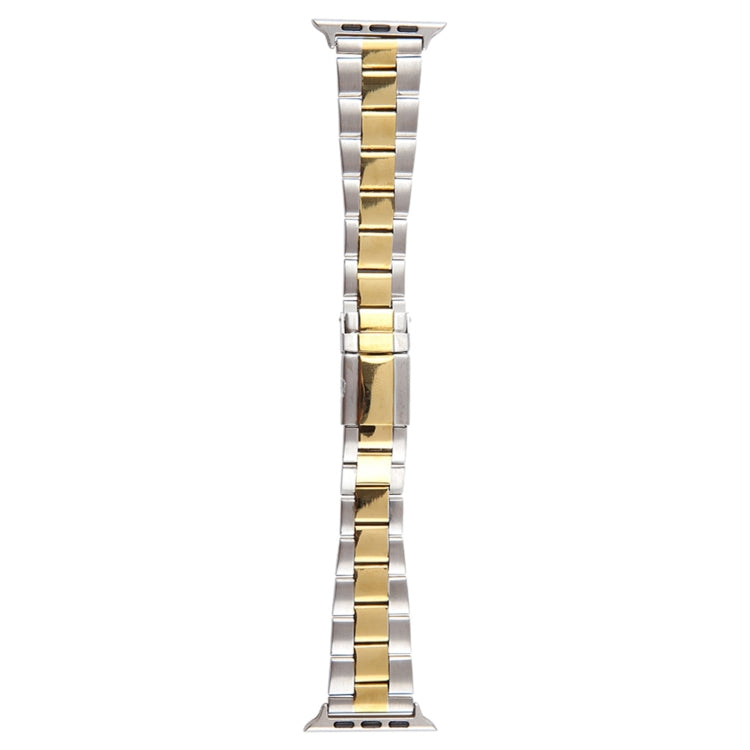 For Apple Watch SE 44mm Three-Bead Stainless Steel Watch Band(Silver Gold) - free shipping - PMC TechLife - Order now!