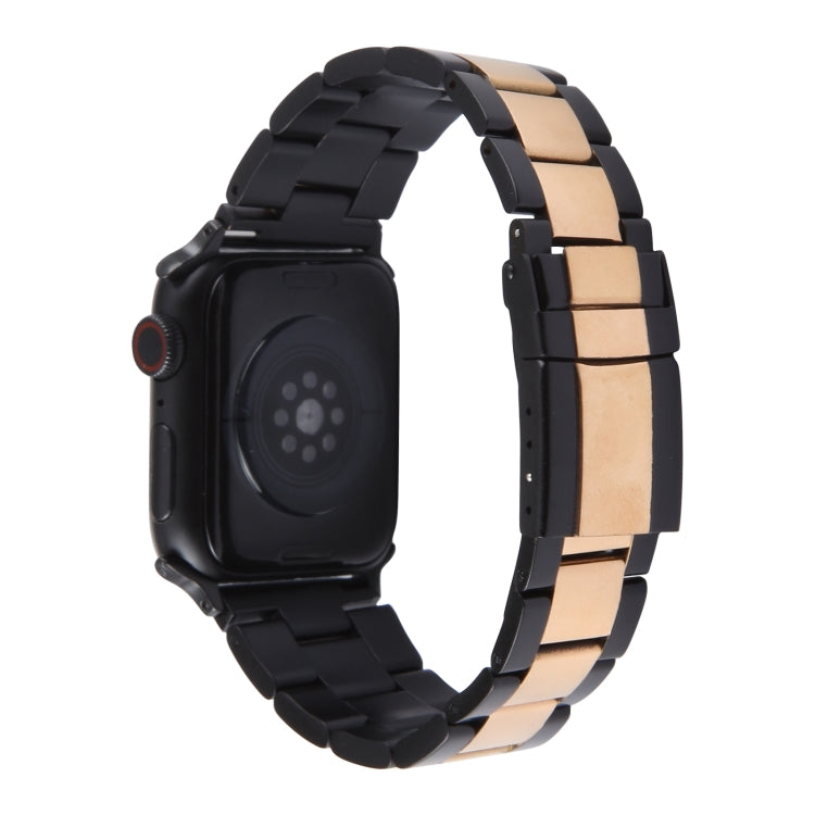 For Apple Watch Series 6 44mm Three-Bead Stainless Steel Watch Band(Black Rose Gold) - Watch Bands by PMC Jewellery | Online Shopping South Africa | PMC Jewellery