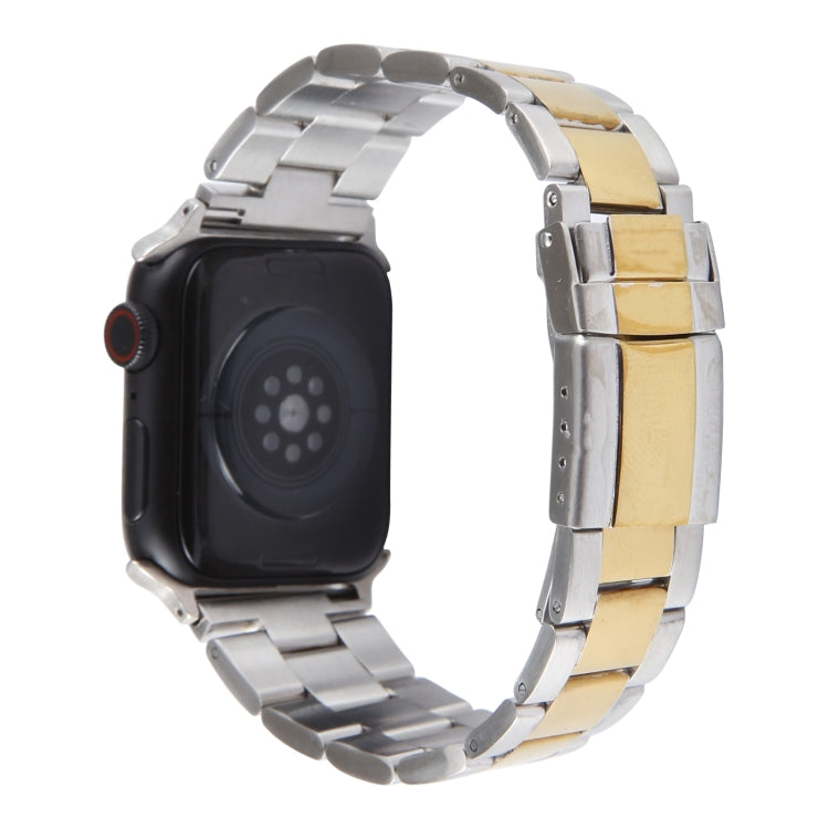 For Apple Watch 42mm Three-Bead Stainless Steel Watch Band(Silver Gold) - free shipping - PMC TechLife - Order now!