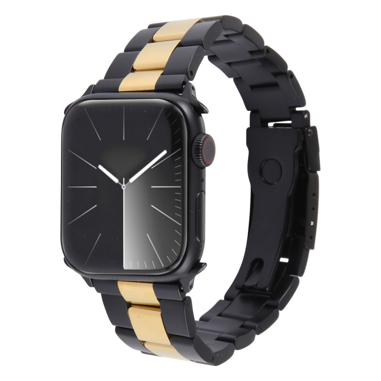 For Apple Watch 38mm Three-Bead Stainless Steel Watch Band(Black Gold) - Watch Bands by PMC TechLife | Online Shopping South Africa | PMC TechLife