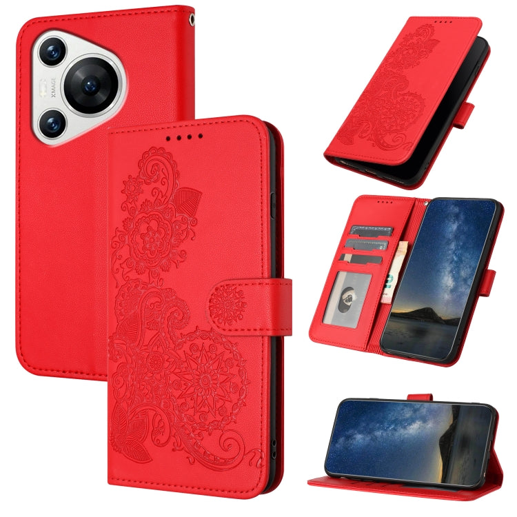 For Huawei Pura 70 Datura Flower Embossed Flip Leather Phone Case(Red) - Huawei Cases by PMC Jewellery | Online Shopping South Africa | PMC Jewellery | Buy Now Pay Later Mobicred