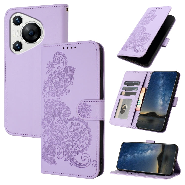 For Huawei Pura 70 Datura Flower Embossed Flip Leather Phone Case(Purple) - Huawei Cases by PMC Jewellery | Online Shopping South Africa | PMC Jewellery | Buy Now Pay Later Mobicred