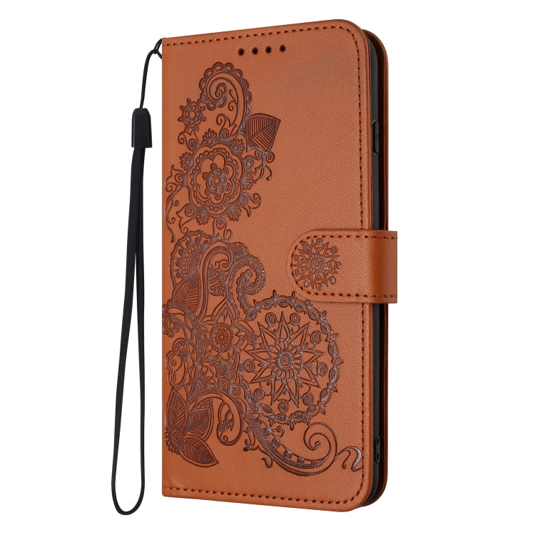 For Google Pixel 9 Datura Flower Embossed Flip Leather Phone Case(Brown) - Google Cases by PMC TechLife | Online Shopping South Africa | PMC TechLife | Buy Now Pay Later Mobicred