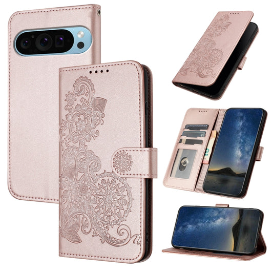 For Google Pixel 9 Datura Flower Embossed Flip Leather Phone Case(Rose Gold) - Google Cases by PMC Jewellery | Online Shopping South Africa | PMC Jewellery | Buy Now Pay Later Mobicred