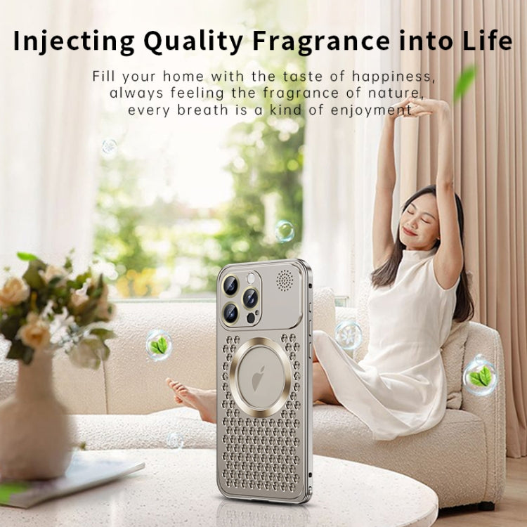 For iPhone 15 Plus Spring Buckle MagSafe Magnetic Metal Aromatherapy Phone Case(Silver) - iPhone 15 Plus Cases by PMC TechLife | Online Shopping South Africa | PMC TechLife