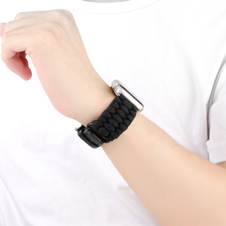 For Apple Watch Ultra 49mm Plain Paracord Genuine Leather Watch Band(Black) - Watch Bands by PMC TechLife | Online Shopping South Africa | PMC TechLife | Buy Now Pay Later Mobicred