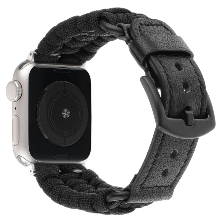 For Apple Watch Ultra 49mm Plain Paracord Genuine Leather Watch Band(Black) - Watch Bands by PMC TechLife | Online Shopping South Africa | PMC TechLife | Buy Now Pay Later Mobicred