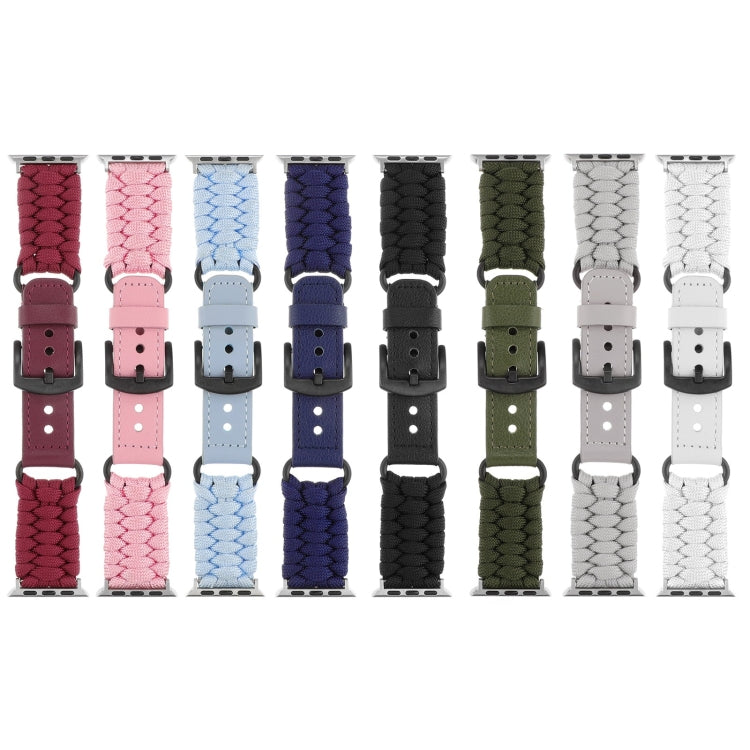 For Apple Watch Ultra 49mm Plain Paracord Genuine Leather Watch Band(Pink) - Watch Bands by PMC TechLife | Online Shopping South Africa | PMC TechLife | Buy Now Pay Later Mobicred