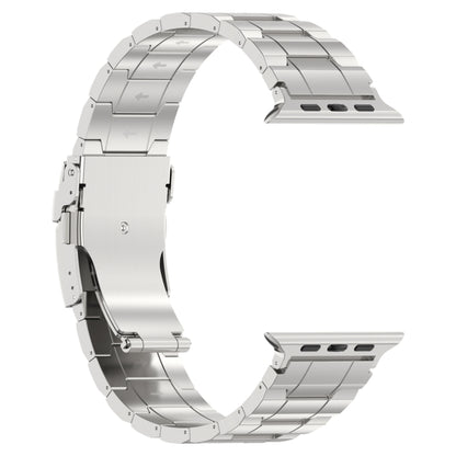 For Apple Watch SE 2023 40mm Safety Buckle Trapezoid Titanium Steel Watch Band(Silver) - Watch Bands by PMC Jewellery | Online Shopping South Africa | PMC Jewellery