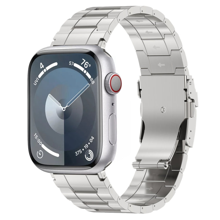 For Apple Watch Series 8 41mm Safety Buckle Trapezoid Titanium Steel Watch Band(Silver) - Watch Bands by PMC Jewellery | Online Shopping South Africa | PMC Jewellery