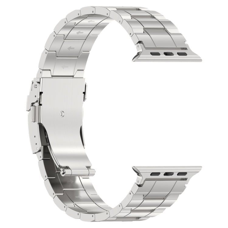 For Apple Watch SE 2022 40mm Safety Buckle Trapezoid Titanium Steel Watch Band(Silver) - Watch Bands by PMC Jewellery | Online Shopping South Africa | PMC Jewellery