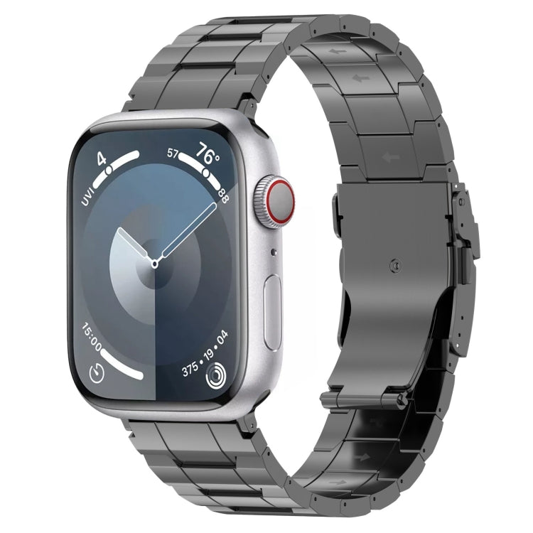 For Apple Watch SE 44mm Safety Buckle Trapezoid Titanium Steel Watch Band(Grey) - Watch Bands by PMC Jewellery | Online Shopping South Africa | PMC Jewellery