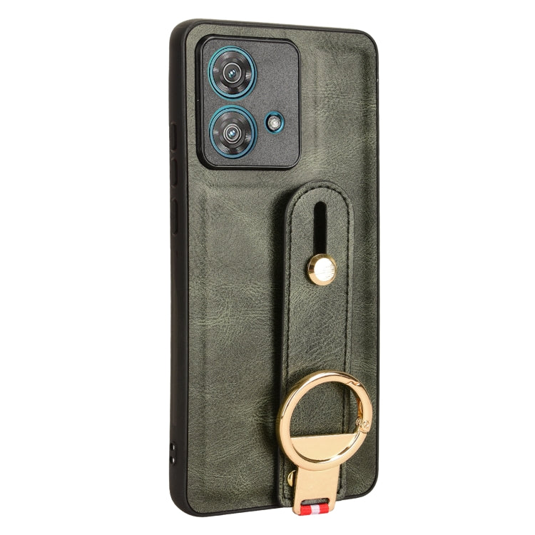 For Motorola Edge 40 Neo 5G Wristband Leather Back Phone Case(Green) - Motorola Cases by PMC TechLife | Online Shopping South Africa | PMC TechLife