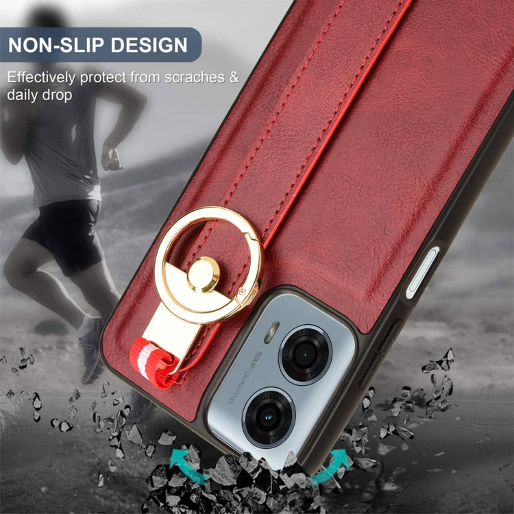 For Motorola Moto G Power 2024 Wristband Leather Back Phone Case(Red) - Motorola Cases by PMC Jewellery | Online Shopping South Africa | PMC Jewellery | Buy Now Pay Later Mobicred