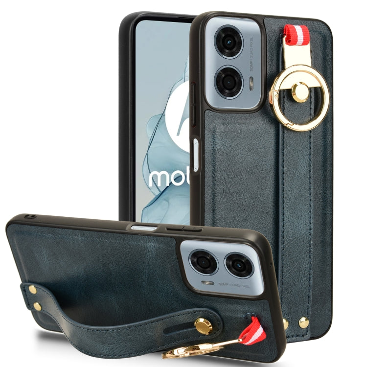 For Motorola Moto G Power 2024 Wristband Leather Back Phone Case(Blue) - Motorola Cases by PMC Jewellery | Online Shopping South Africa | PMC Jewellery | Buy Now Pay Later Mobicred