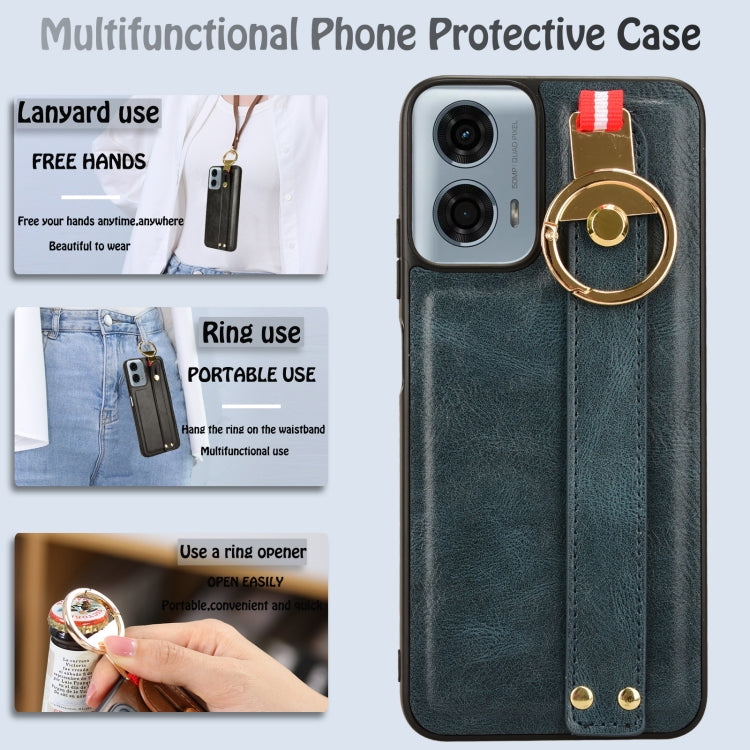 For Motorola Moto G Power 2024 Wristband Leather Back Phone Case(Blue) - Motorola Cases by PMC Jewellery | Online Shopping South Africa | PMC Jewellery | Buy Now Pay Later Mobicred
