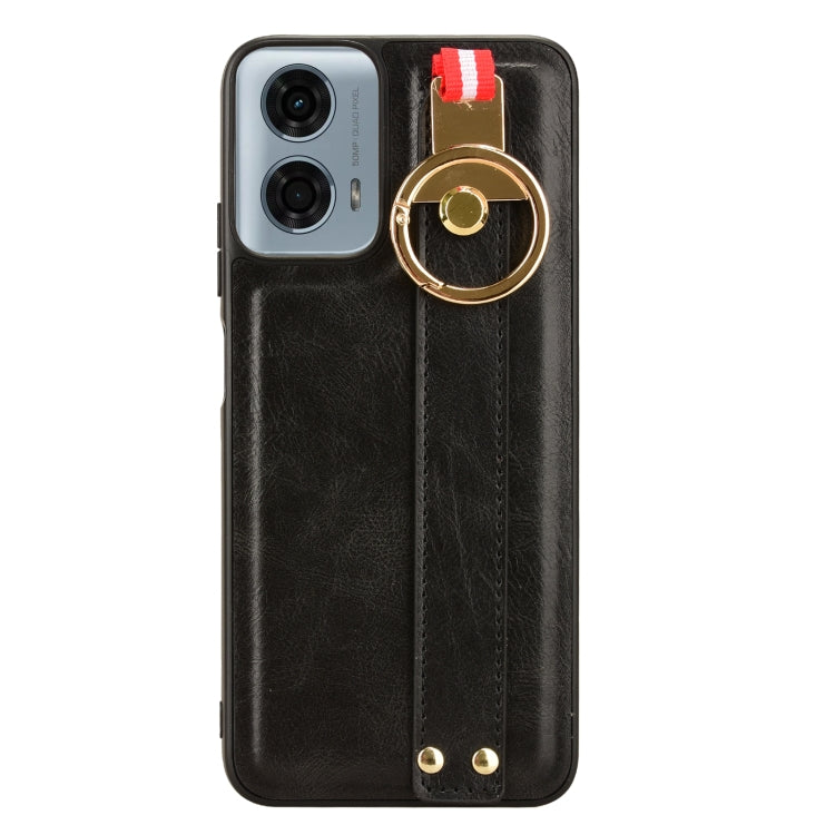 For Motorola Moto G 5G 2024 Wristband Leather Back Phone Case(Black) - Motorola Cases by PMC Jewellery | Online Shopping South Africa | PMC Jewellery | Buy Now Pay Later Mobicred