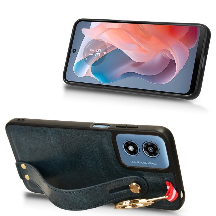 For Motorola Moto G Play 4G 2024 Wristband Leather Back Phone Case(Blue) - Motorola Cases by PMC Jewellery | Online Shopping South Africa | PMC Jewellery | Buy Now Pay Later Mobicred