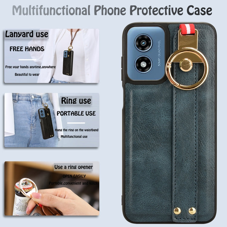 For Motorola Moto G Play 4G 2024 Wristband Leather Back Phone Case(Blue) - Motorola Cases by PMC Jewellery | Online Shopping South Africa | PMC Jewellery | Buy Now Pay Later Mobicred